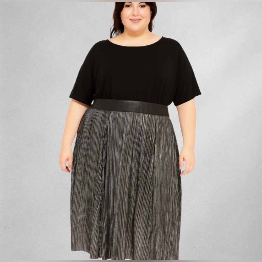Wayward Fancies eShakti 2X Dress Women’s Black Stretchy Cotton Blend Lurex